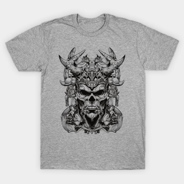 Line Art Skull Head Warrior - Light Version T-Shirt by HelloDisco